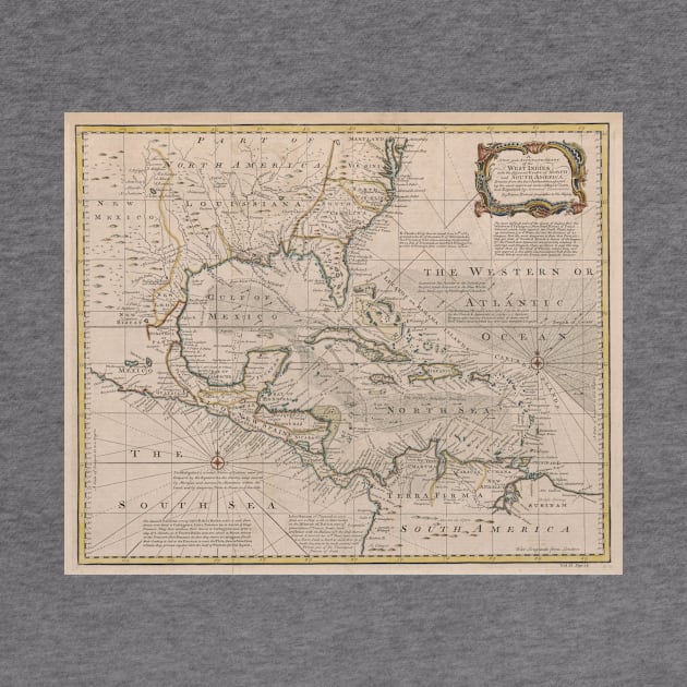 Vintage Map of The Caribbean (1720) by Bravuramedia